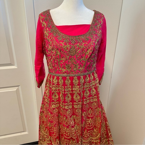 Other - Elegant Bridal Shocking Pink and Gold Embroidered Anarkali